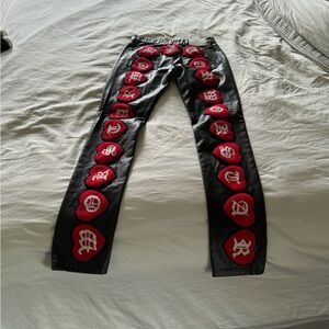 Black Jeans with Red Heart Patches